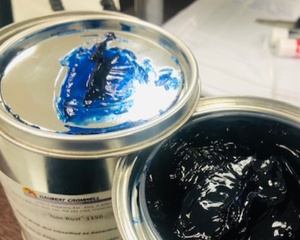 Blue colour VCI Transit Coating on a metal container